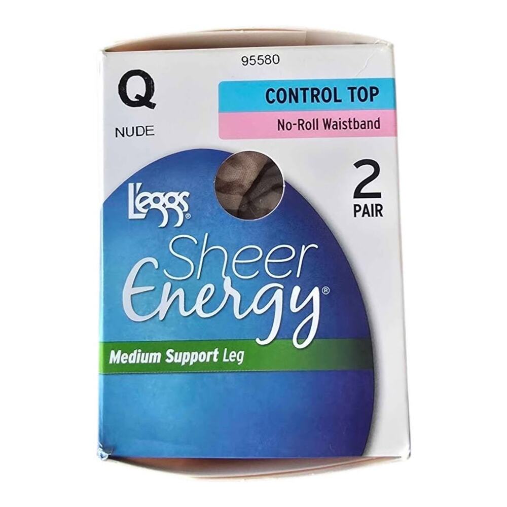 L'eggs Sheer Energy Control Top Pantyhose Nude Q 2 Pair